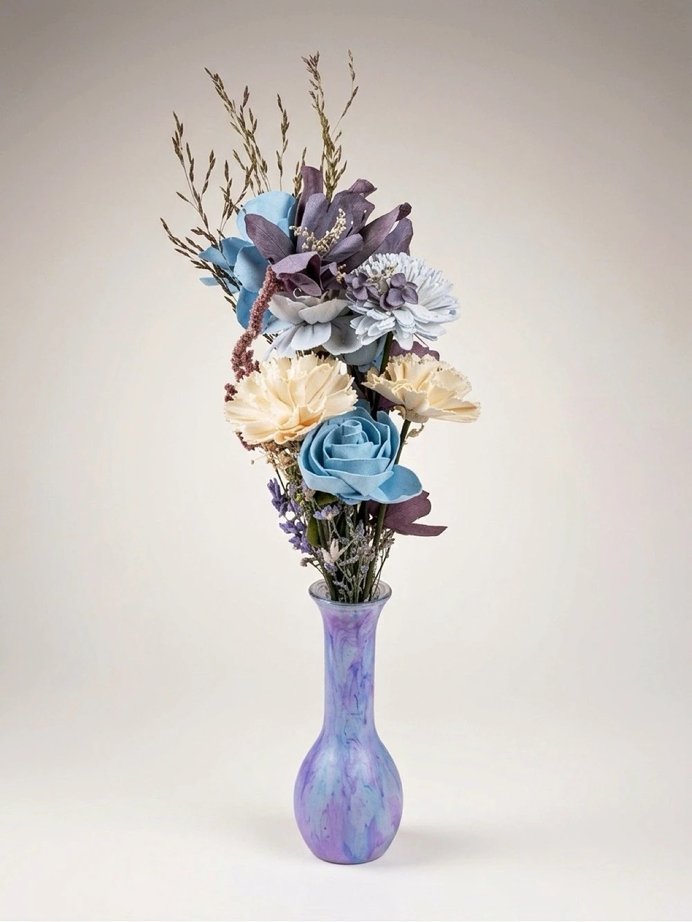 Wood Floral Arrangement in Purple & Blue with custom glow in the dark and black
